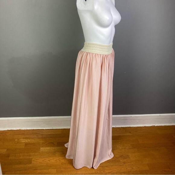 Siren Summer pink satin skirt medium Tahari NWT crochet maxi princess Grecian - Picture 11 of 11